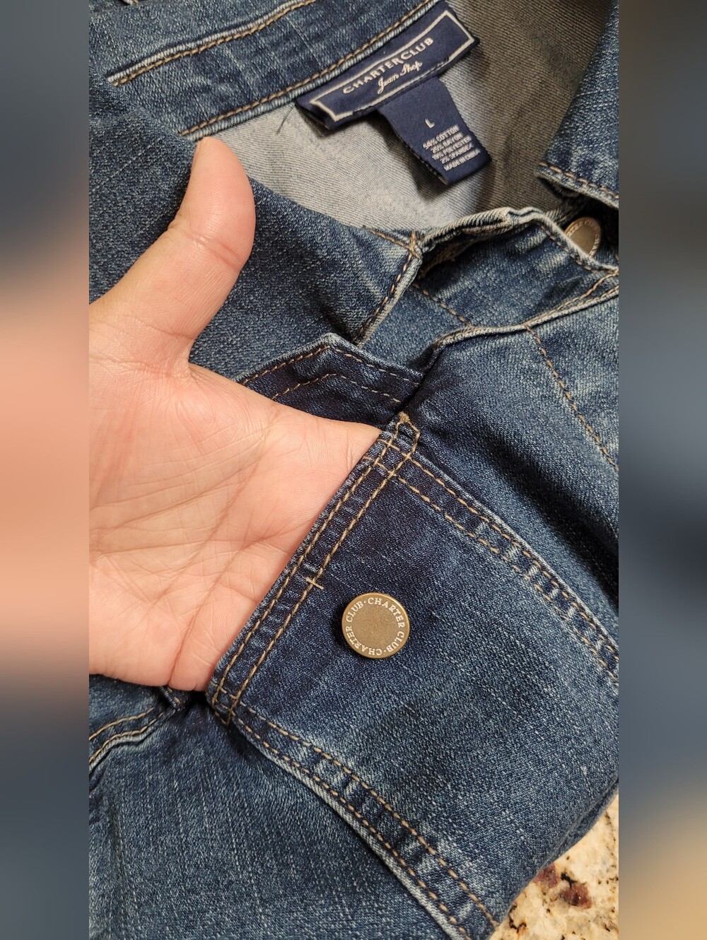 EUC | Charter Club Pocketed Dark Blue Wash Denim Jean Jacket - Picture 5 of 9